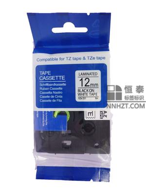 國產兄弟AZe-231白底黑字12mm標簽色帶PT-E100\PT-D200\PT-18R