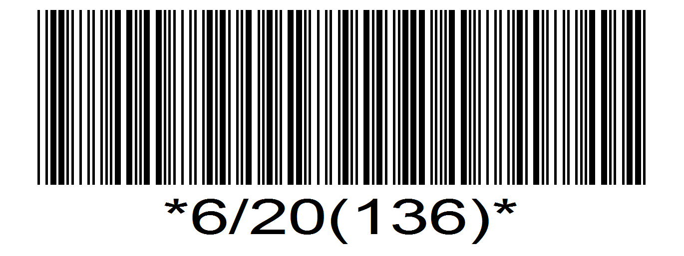 6/20(136)这个数字,输入*6/20(136)*使用code39码字体制作出来的条码